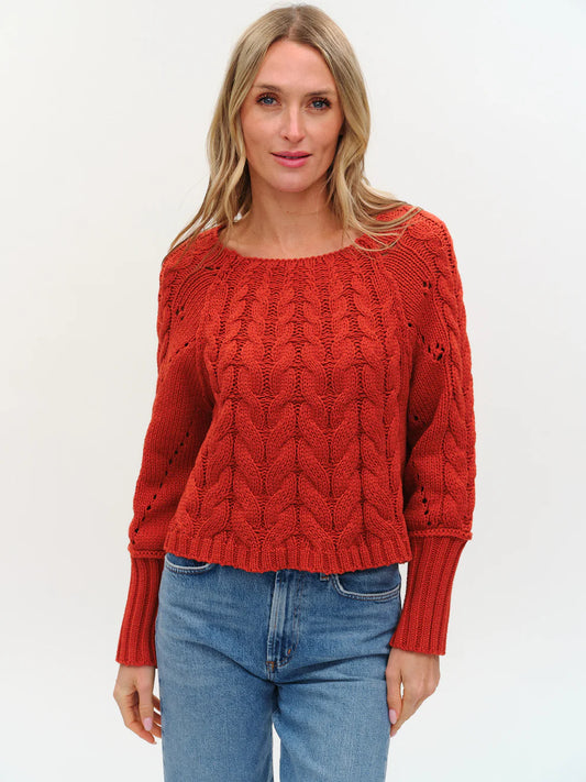 SIX/FIFTY Alexa Cable Knit Sweater Brick