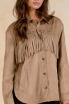 elan Fringe Button Up Shirt Jacket Sand