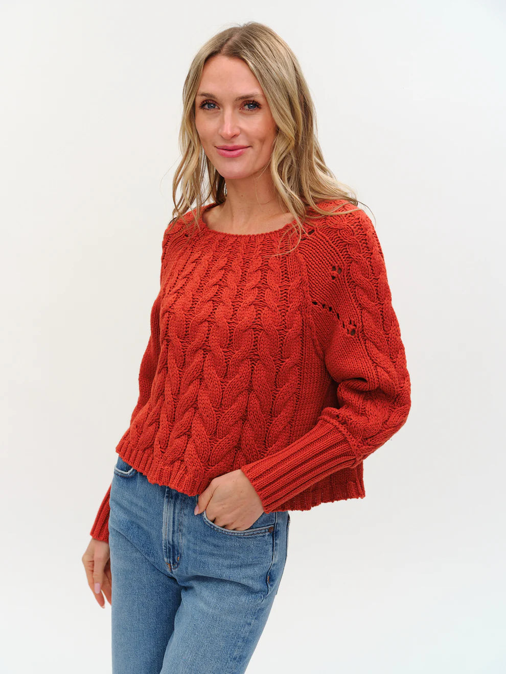 SIX/FIFTY Alexa Cable Knit Sweater Brick