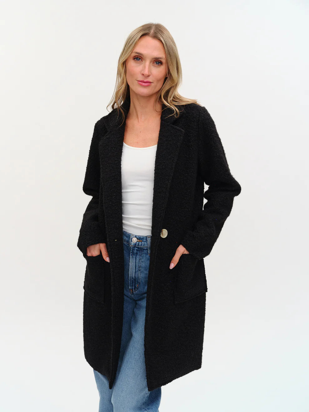 SIX/FIFTY Gia Faux Sherling Coat Black