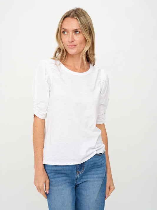 SIX/FIFTY Noelle S/S Ruched Sleeve Tee- White
