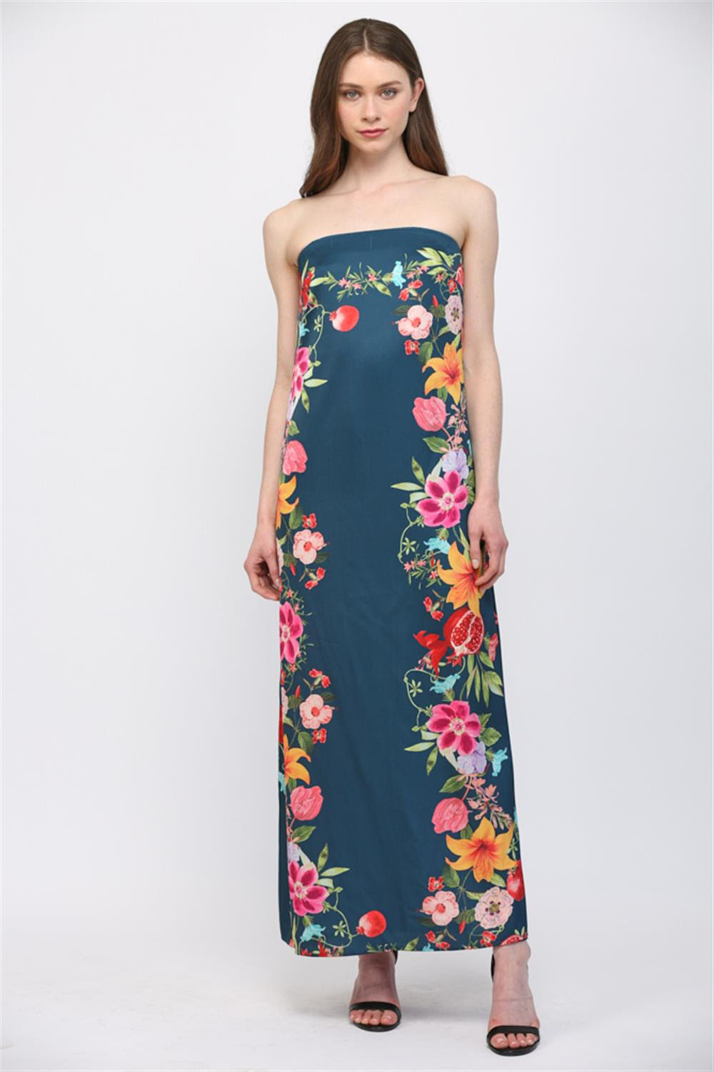 Strapless Botanical Border Maxi Dress