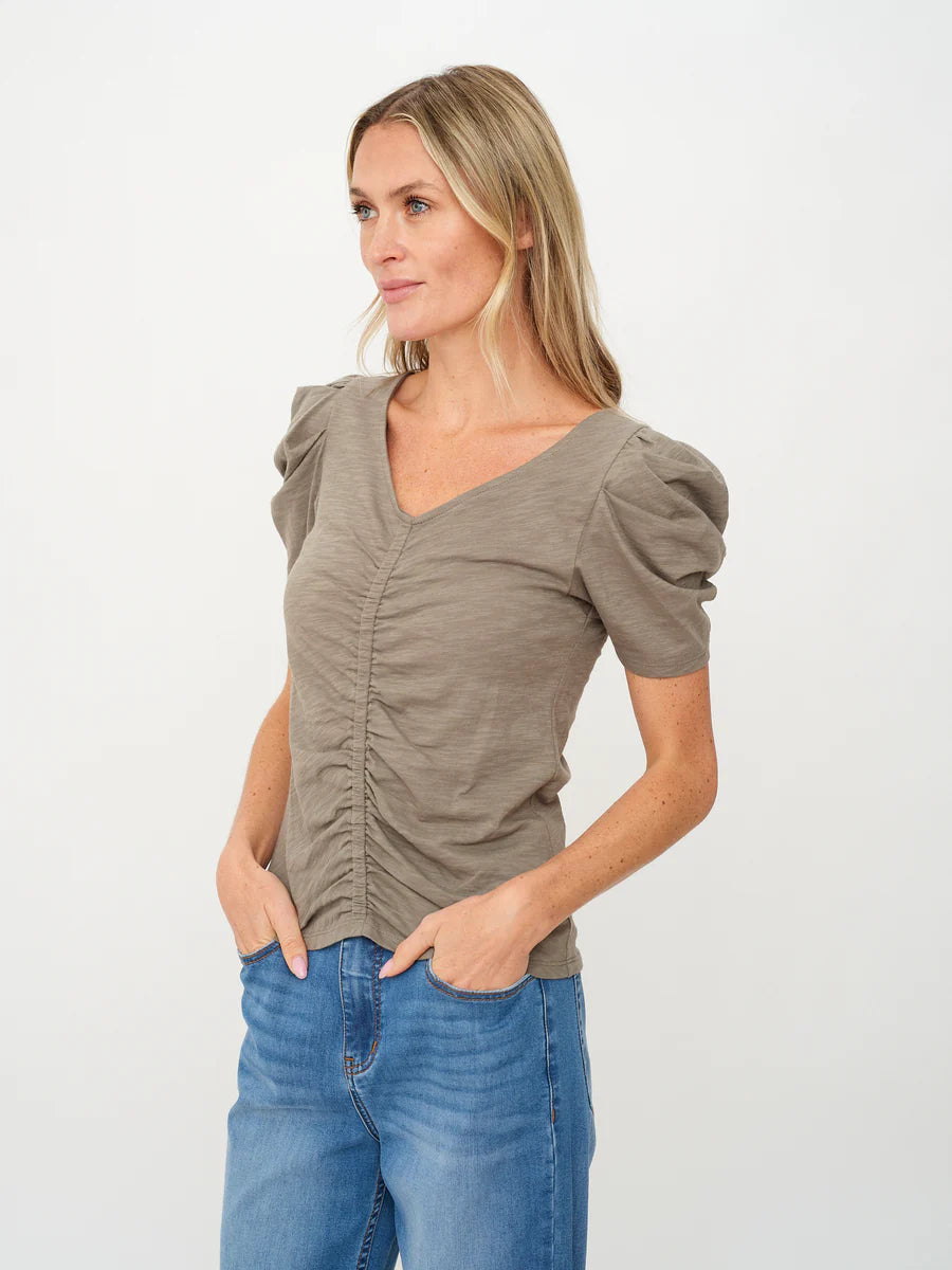 SIX/FIFTY Camilla Ruched Tee Army Green