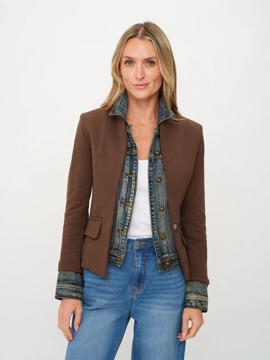 Clarissa Mixed Media Jacket Dark Brown