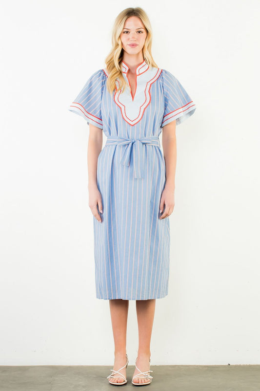 THML Short Sleeve Pattern Dress Lt Blue